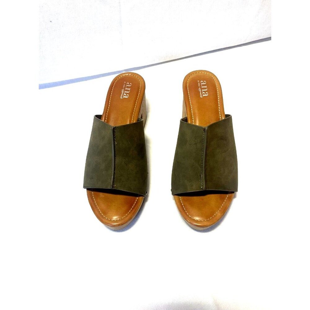Ana Elissa Olive Green Platform Slip On Clog Sandal Studded Size 9.5M